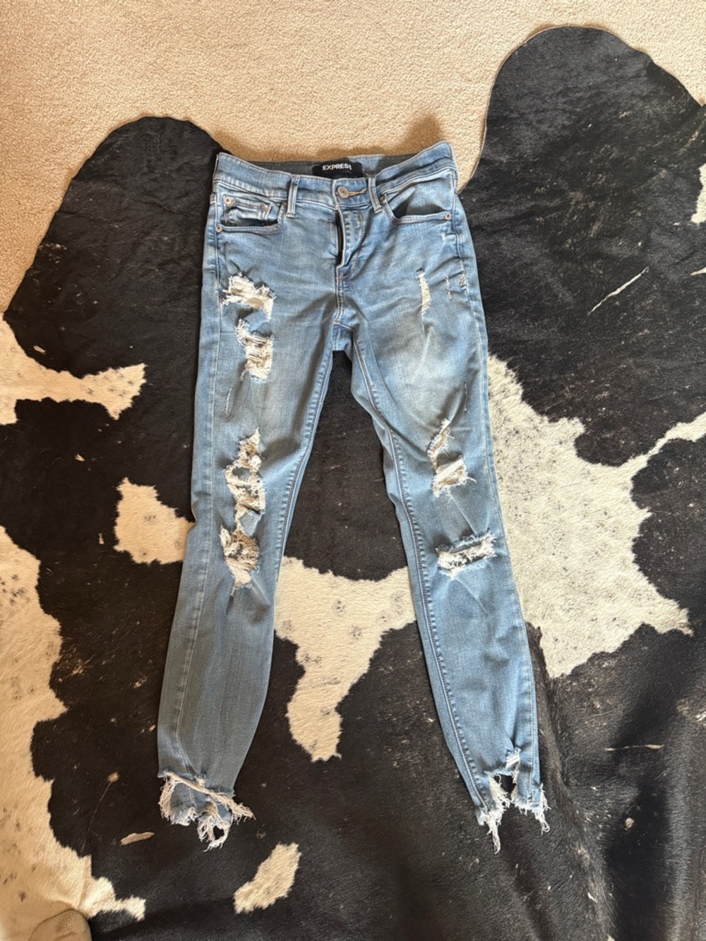 Express Light Blue Ripped Skinny Jeans for Women
